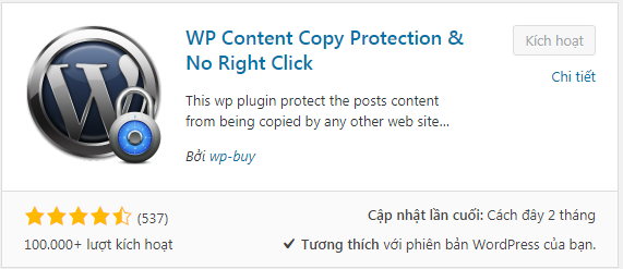 Chúng ta sử dụng Plugin WP Content Copy Protection & No Right Click