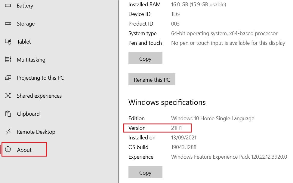 Cách xem phiên bản Windows 10 bằng Settings App