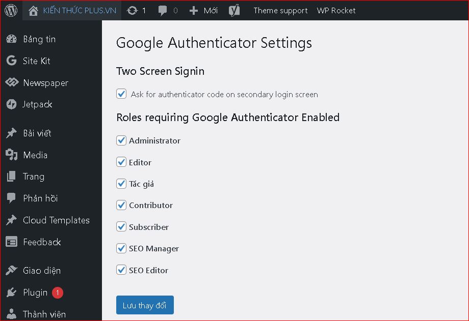 Chọn Google Authenticator để chọn kích hoạt cho đối tượng